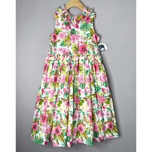 NWT Sarah Louise Pink/Green Floral Sleeveless Sash Dress Girls 8 Yrs/128 cm